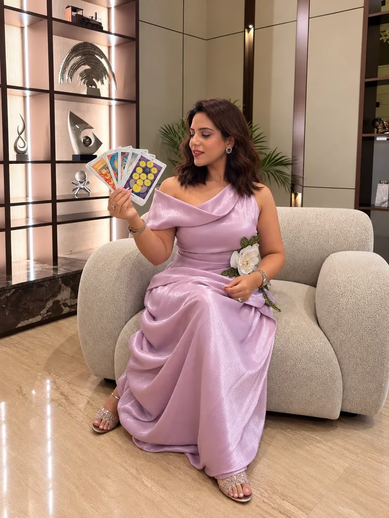 Dr. Sanya K Adhlakha holding tarot cards